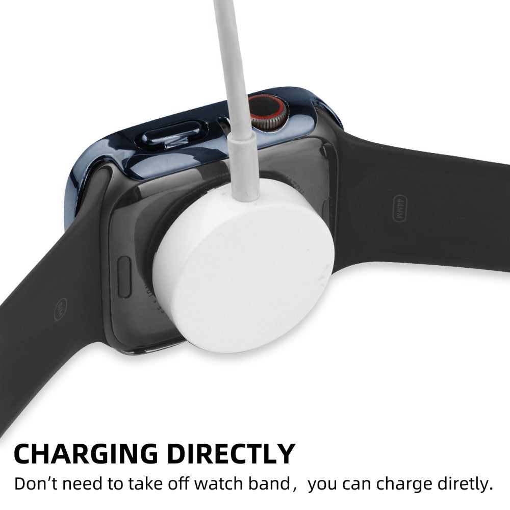 Godt Apple Watch Series 8 (41mm) / Apple Watch Series 7 41mm Cover med Skærmbeskytter i Plastik, Rhinsten og Hærdet Glas - Blå#serie_8