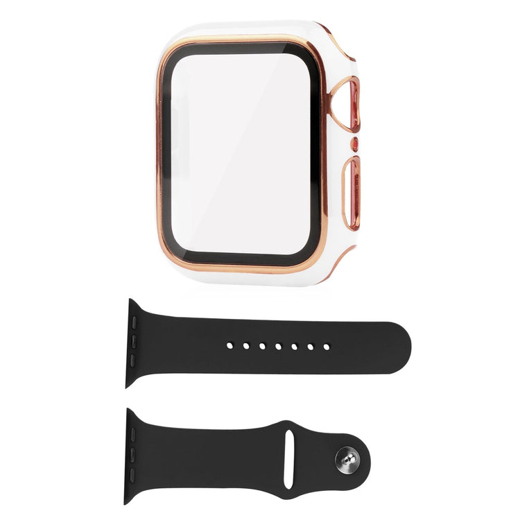 Apple Watch Series 8 (41mm) / Apple Watch Series 7 41mm Plastik Cover med Cover og Hærdet Glas - Hvid#serie_4