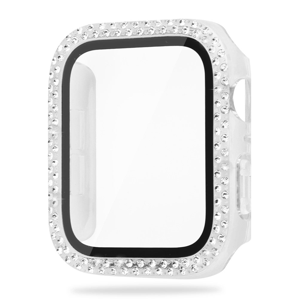 Super Fint Apple Watch Series 8 (45mm) / Apple Watch Series 7 45mm Cover med Skærmbeskytter i Plastik, Rhinsten og Hærdet Glas - Gennemsigtig#serie_2