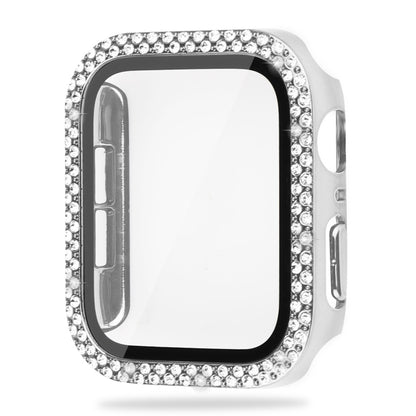 Super Fint Apple Watch Series 8 (45mm) / Apple Watch Series 7 45mm Cover med Skærmbeskytter i Plastik, Rhinsten og Hærdet Glas - Sølv#serie_3