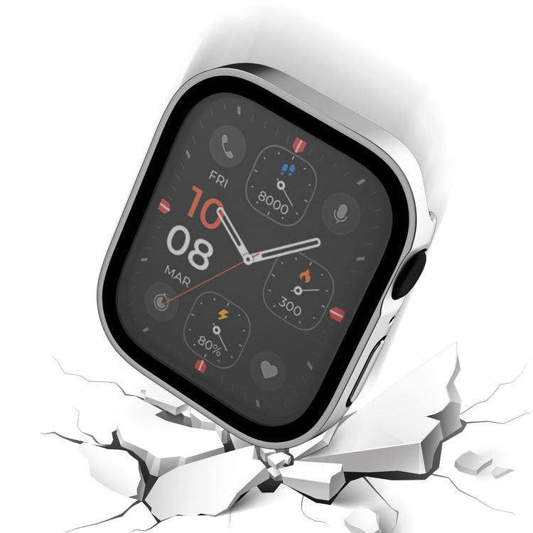 Mega Fed Apple Watch Series 8 (45mm) / Apple Watch Series 7 45mm Cover med Skærmbeskytter i Plastik og Hærdet Glas - Sølv#serie_10