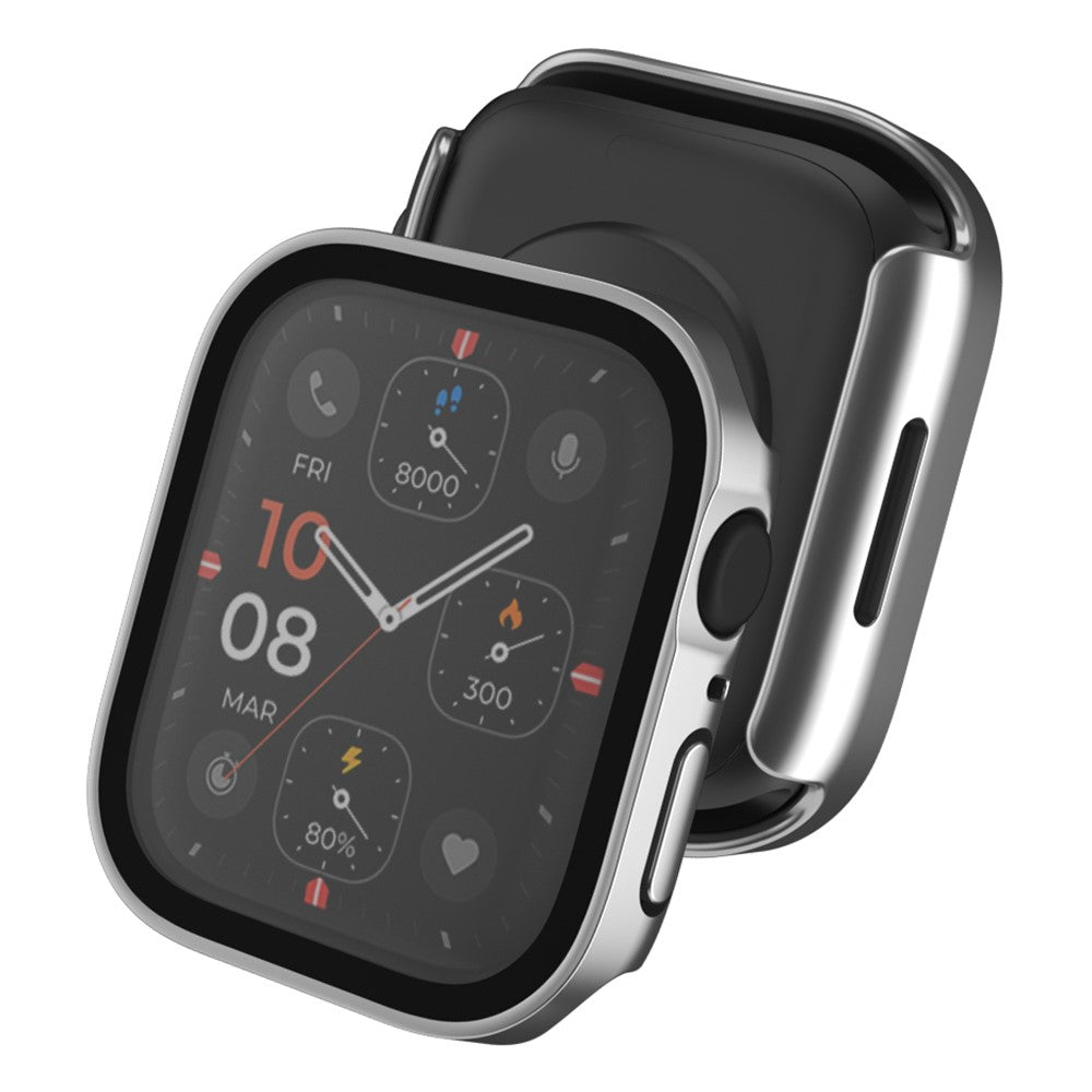 Mega Fed Apple Watch Series 8 (45mm) / Apple Watch Series 7 45mm Cover med Skærmbeskytter i Plastik og Hærdet Glas - Sølv#serie_10