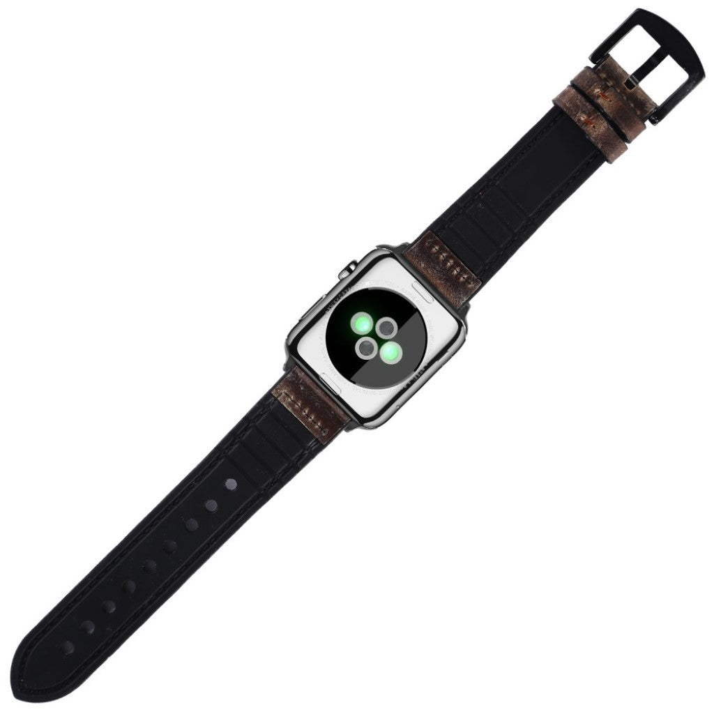 Cool Apple Watch Series 5 40mm Ægte læder og Silikone Rem - Brun#serie_7