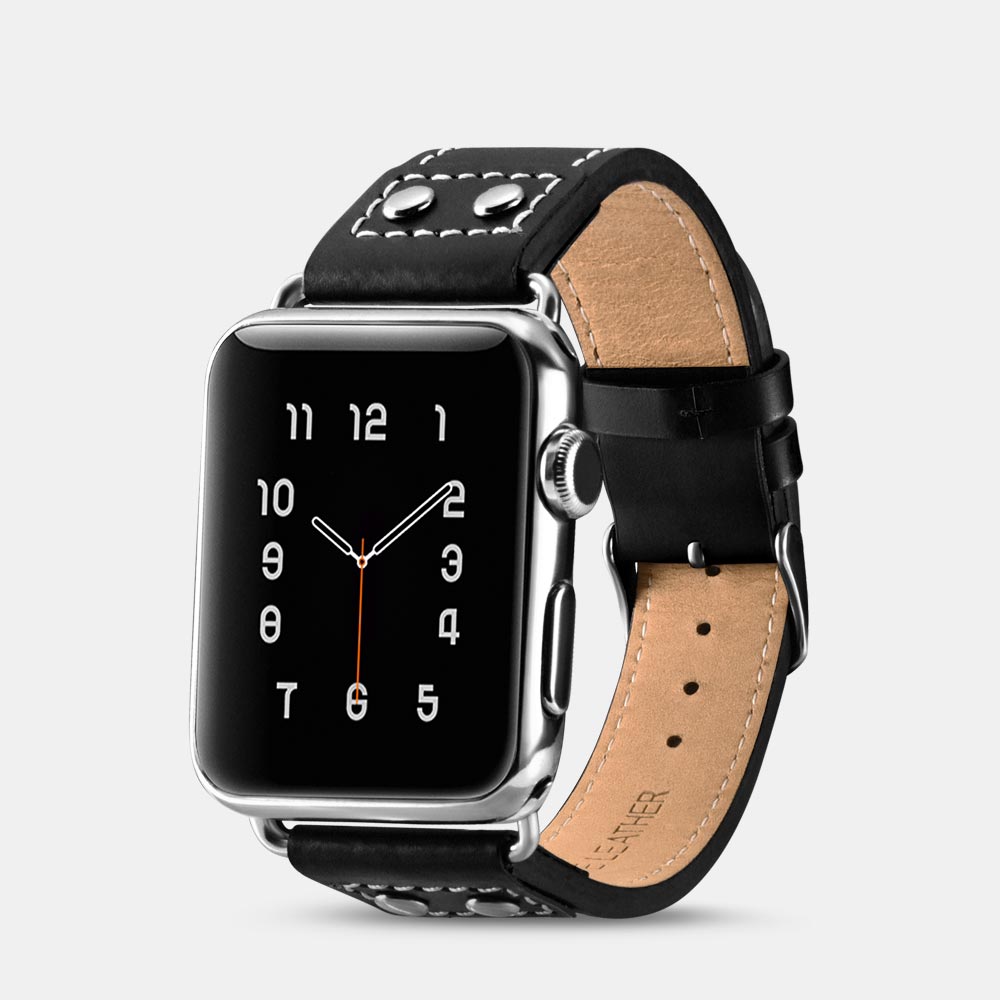 Komfortabel Apple Watch Series 5 40mm Ægte læder Rem - Sort#serie_1