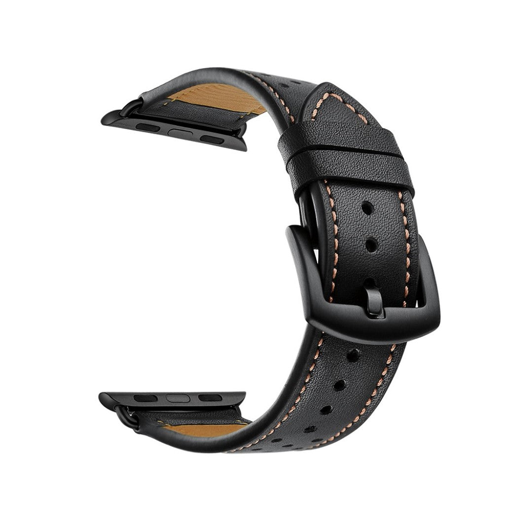  Apple Watch Series 5 40mm / Apple Watch 40mm Ægte læder Rem - Sort#serie_4