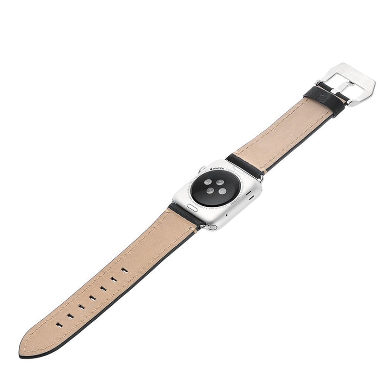  Apple Watch Series 5 44mm / Apple Watch 44mm Ægte læder Rem - Sort#serie_1