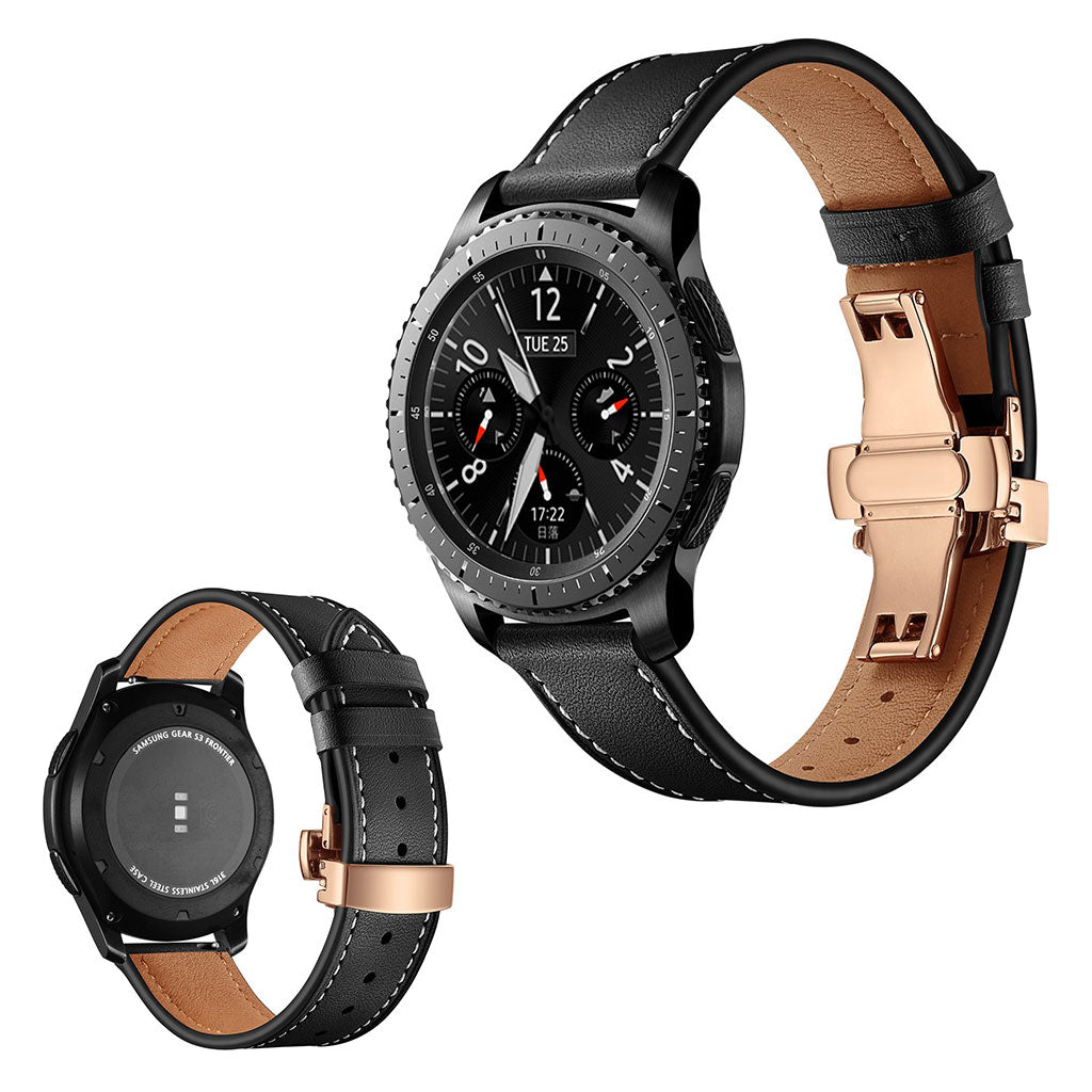  Samsung Gear S3 / Samsung Gear S3 Frontier Ægte læder Rem - Sort#serie_9