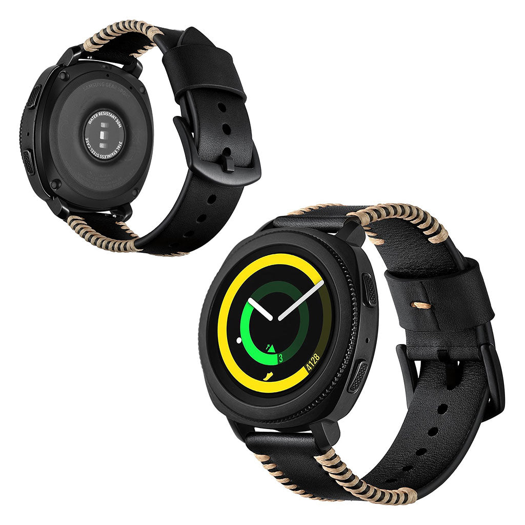 Vildt fantastisk Samsung Gear Sport Ægte læder Rem - Sort#serie_1