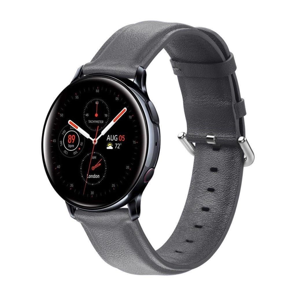 Fed Samsung Galaxy Watch Active 2 - 44mm Ægte læder Rem - Sølv#serie_3