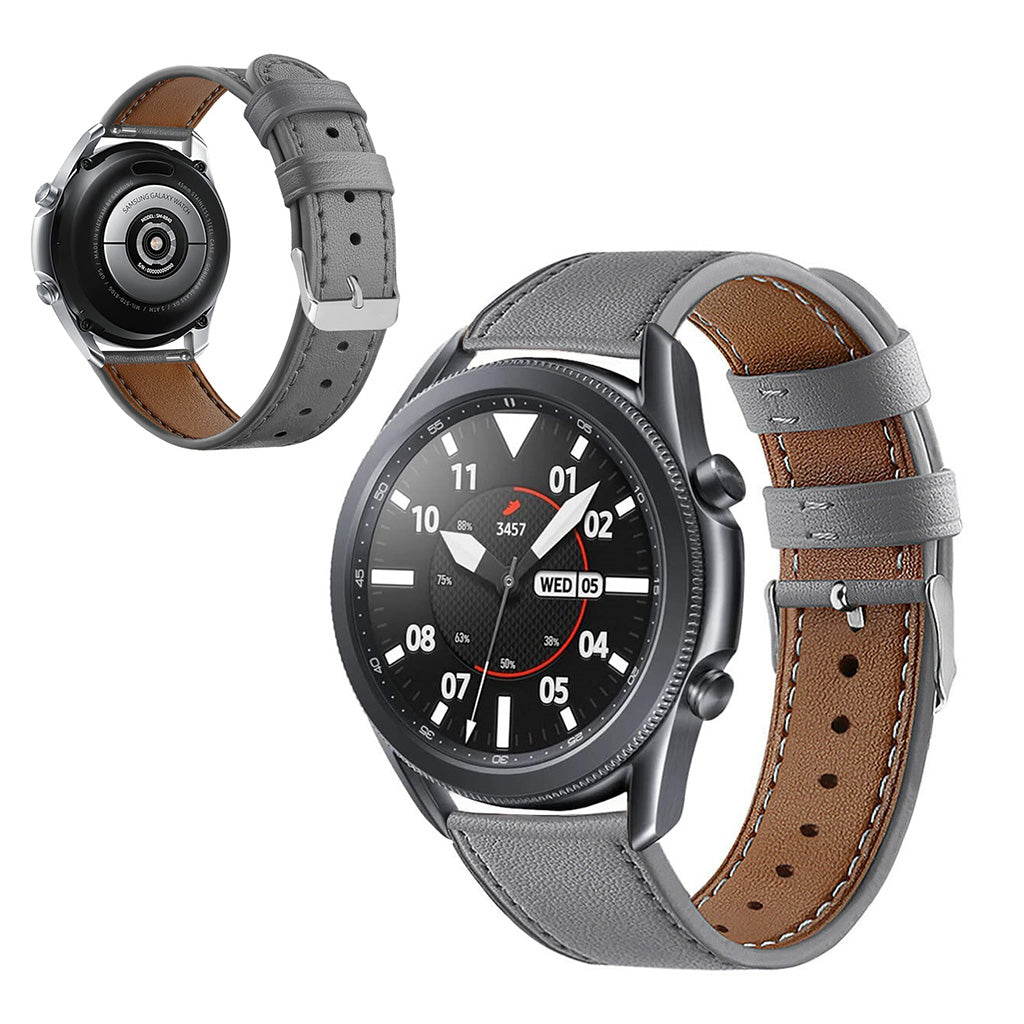 Meget godt Samsung Galaxy Watch 3 (41mm) Ægte læder Rem - Sølv#serie_6