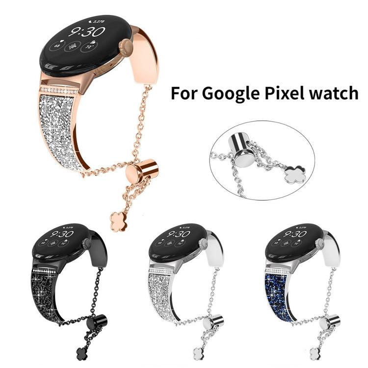 Solid Google Pixel Watch Metal og Rhinsten Rem - Sølv#serie_2
