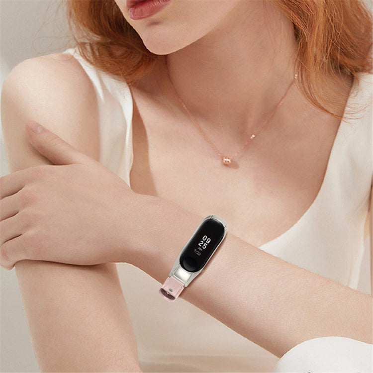  Xiaomi Mi Smart Band 4 / Xiaomi Mi Band 3 Ægte læder Urrem - Pink#serie_4