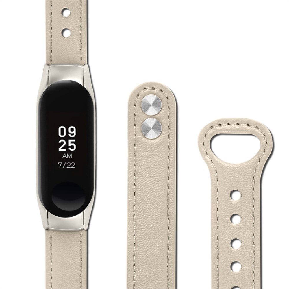  Xiaomi Mi Smart Band 4 / Xiaomi Mi Band 3 Ægte læder Urrem - Hvid#serie_7