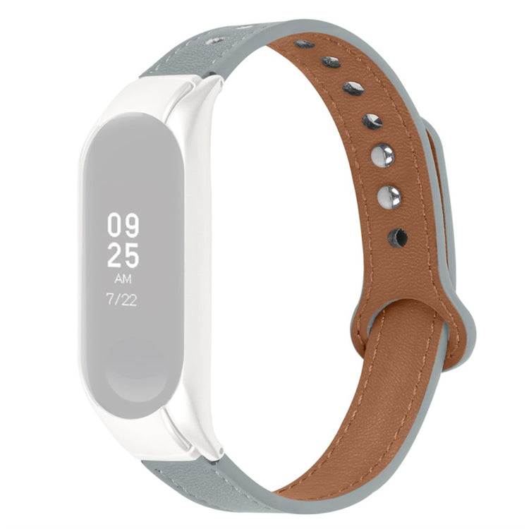  Xiaomi Mi Smart Band 4 / Xiaomi Mi Band 3 Ægte læder Rem - Sølv#serie_8