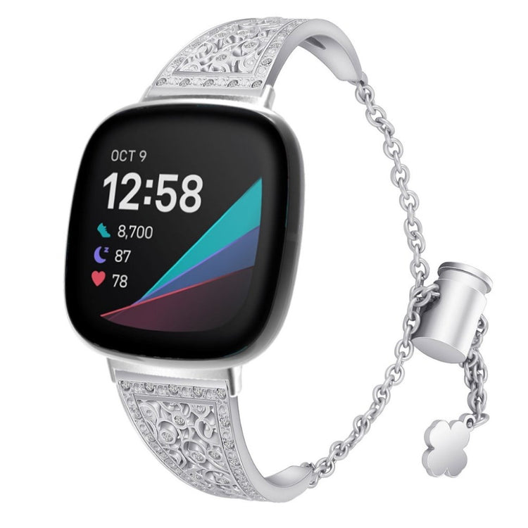 Yndigt Fitbit Versa 3 / Fitbit Sense Metal og Rhinsten Rem - Sølv#serie_2