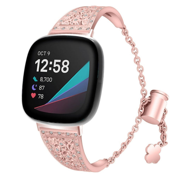 Yndigt Fitbit Versa 3 / Fitbit Sense Metal og Rhinsten Rem - Pink#serie_4