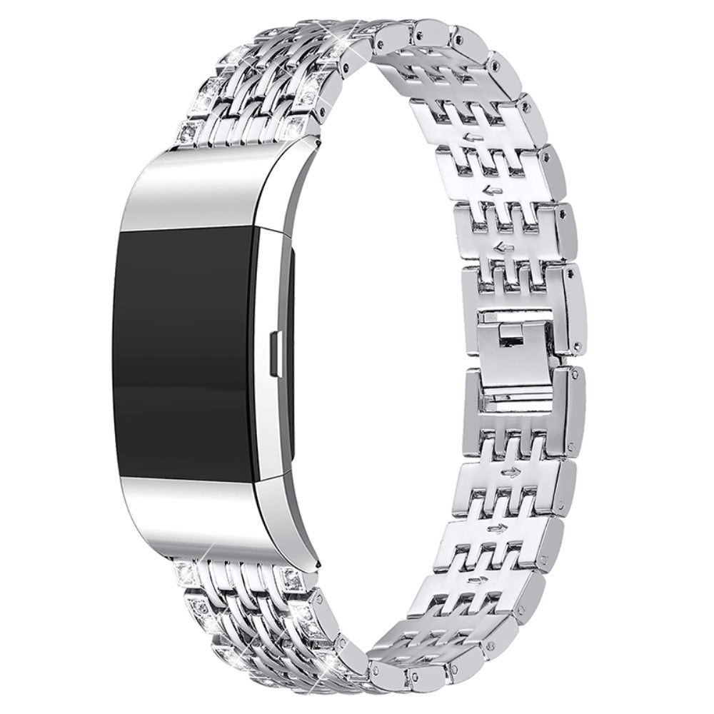 Super holdbart Fitbit Charge 2 Metal og Rhinsten Rem - Sølv#serie_102
