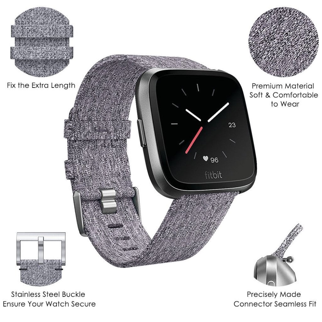 Sejt Fitbit Versa Nylon Rem - Sølv#serie_1