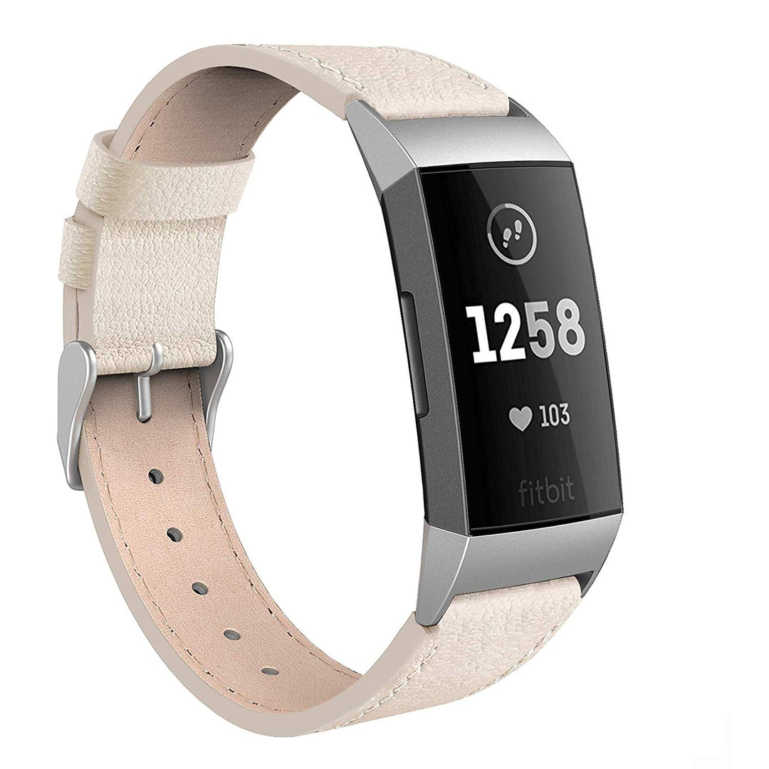 Rigtigt holdbart Fitbit Charge 3 Ægte læder Rem - Beige#serie_2