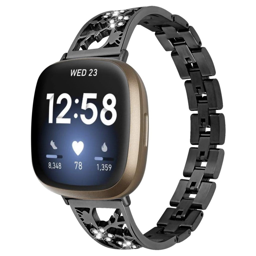 Smuk Fitbit Versa 3 / Fitbit Sense Metal og Rhinsten Rem - Sort#serie_1