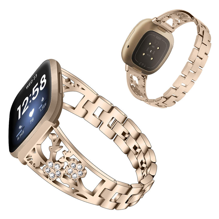 Fed Fitbit Versa 3 / Fitbit Sense Metal og Rhinsten Rem - Guld#serie_4