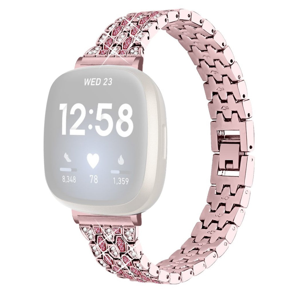 Solid Fitbit Versa 3 / Fitbit Sense Metal og Rhinsten Rem - Pink#serie_3