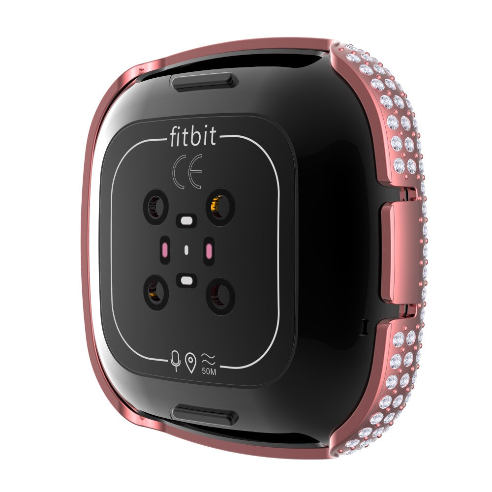 Super Fed Fitbit Versa 3 Cover med Skærmbeskytter i Plastik og Rhinsten - Pink#serie_1