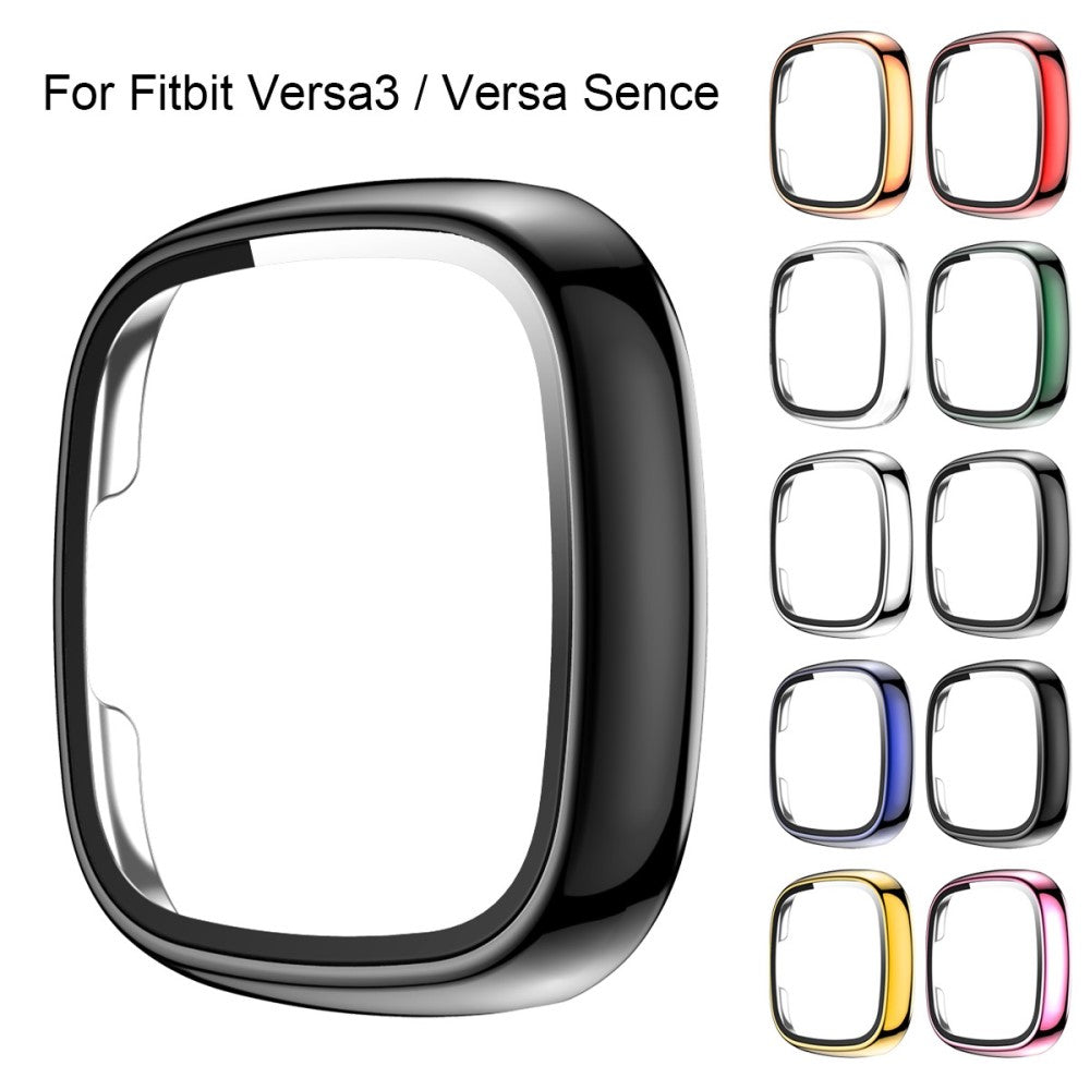 Vildt Godt Fitbit Versa 3 Cover med Skærmbeskytter i Plastik og Hærdet Glas - Sort#serie_2