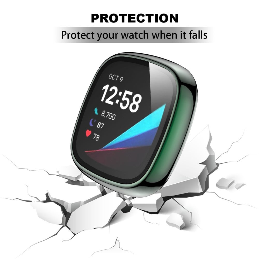 Vildt Godt Fitbit Versa 3 Cover med Skærmbeskytter i Plastik og Hærdet Glas - Grøn#serie_7