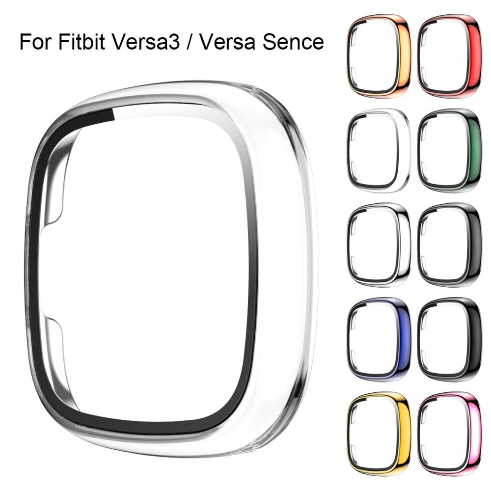 Vildt Godt Fitbit Versa 3 Cover med Skærmbeskytter i Plastik og Hærdet Glas - Gennemsigtig#serie_9