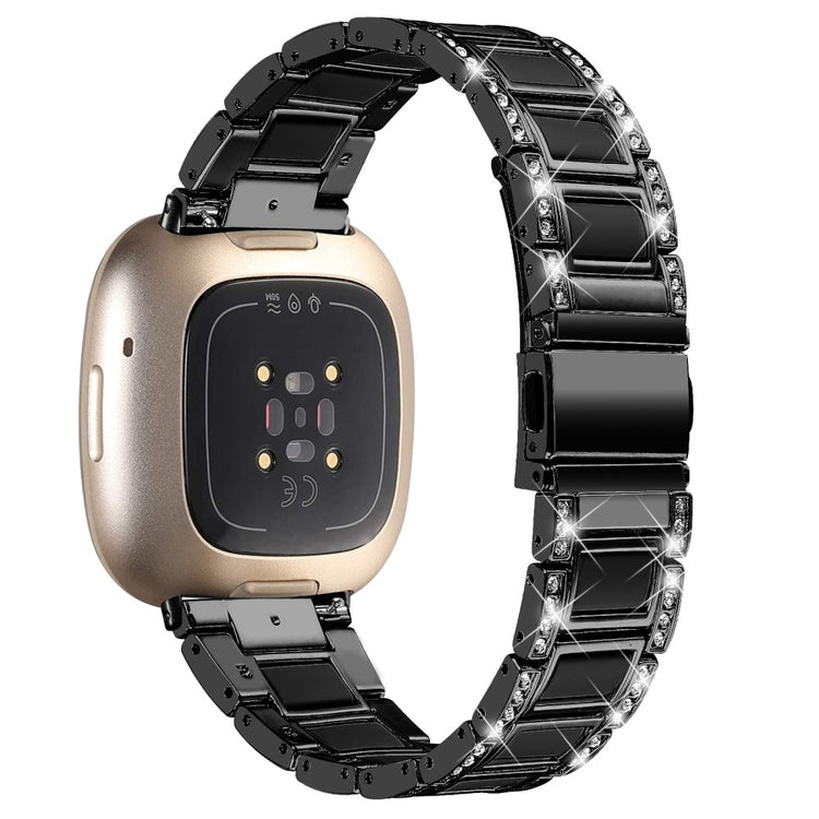 Helt vildt fed Fitbit Versa 3 Metal og Rhinsten Rem - Sort#serie_1