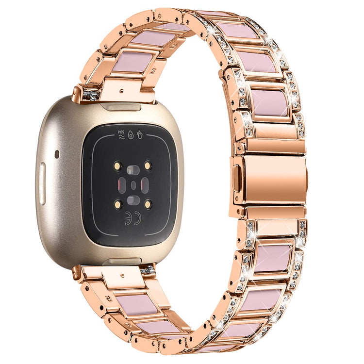 Helt vildt fed Fitbit Versa 3 Metal og Rhinsten Rem - Pink#serie_14