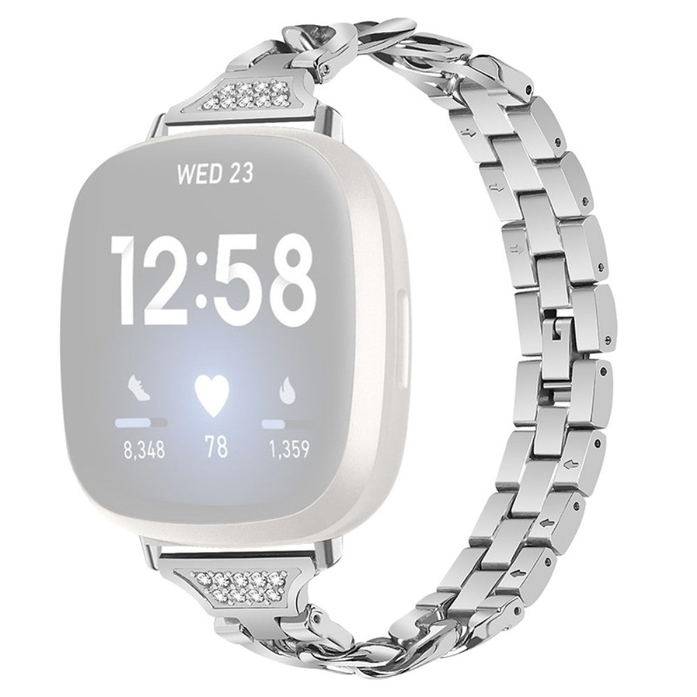 Flot Fitbit Sense / Fitbit Versa 3 Metal og Rhinsten Rem - Sølv#serie_124