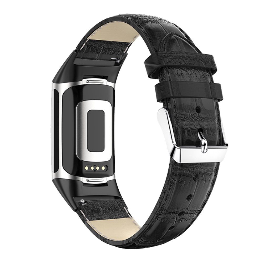  Fitbit Charge 5 Ægte Læder Urrem#color_black