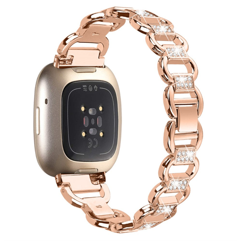 Solid Fitbit Versa 4 / Fitbit Versa 3 Metal og Rhinsten Rem - Pink#serie_3