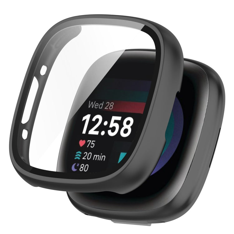 Alle Tiders Fitbit Sense 2 / Fitbit Versa 4 Cover med Skærmbeskytter i Plastik og Hærdet Glas - Sort#serie_1