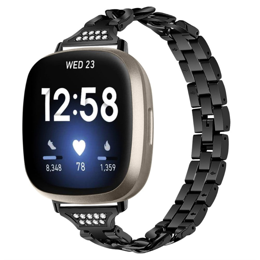 Fint Fitbit Sense 2 / Fitbit Versa 4 Metal og Rhinsten Rem - Sort#serie_1