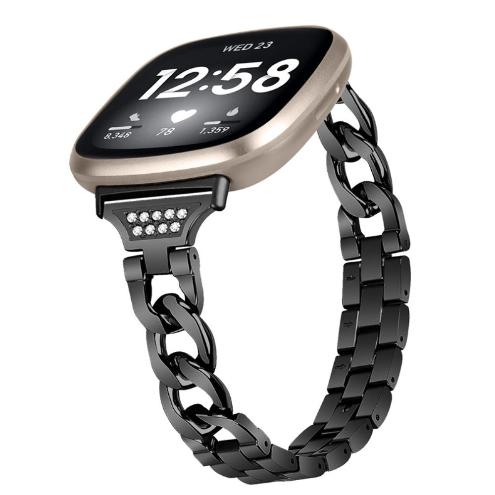 Fint Fitbit Sense 2 / Fitbit Versa 4 Metal og Rhinsten Rem - Sort#serie_1