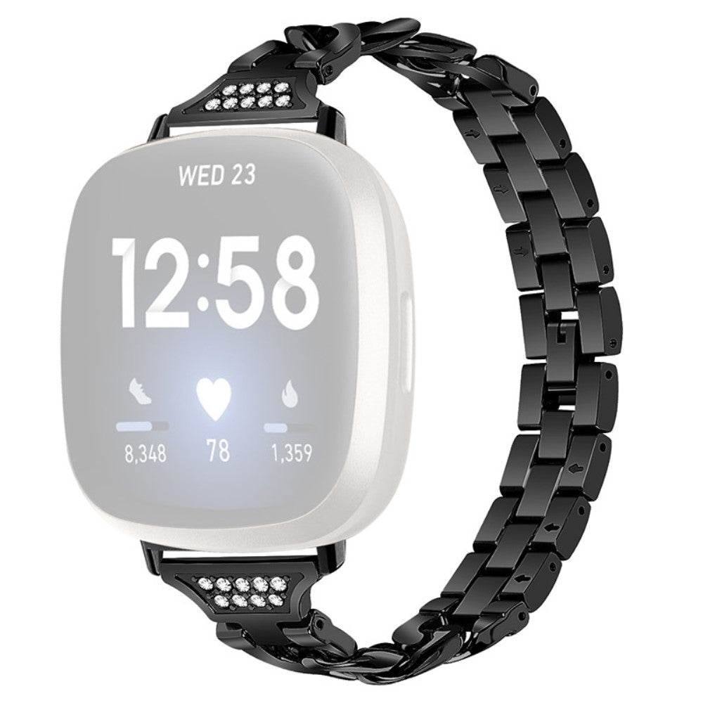 Fint Fitbit Sense 2 / Fitbit Versa 4 Metal og Rhinsten Rem - Sort#serie_1