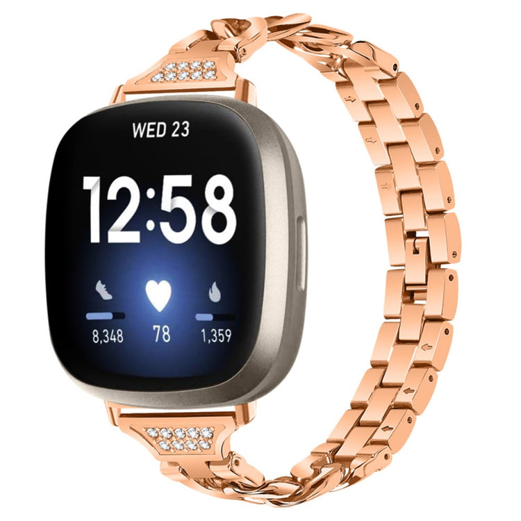 Fint Fitbit Sense 2 / Fitbit Versa 4 Metal og Rhinsten Rem - Pink#serie_2