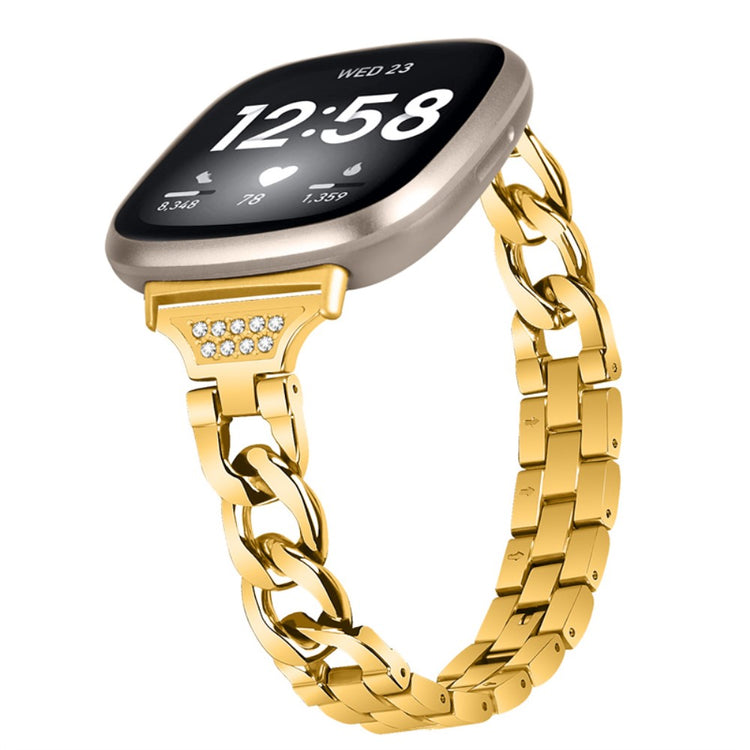 Fint Fitbit Sense 2 / Fitbit Versa 4 Metal og Rhinsten Rem - Guld#serie_3