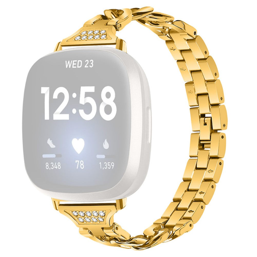 Fint Fitbit Sense 2 / Fitbit Versa 4 Metal og Rhinsten Rem - Guld#serie_3