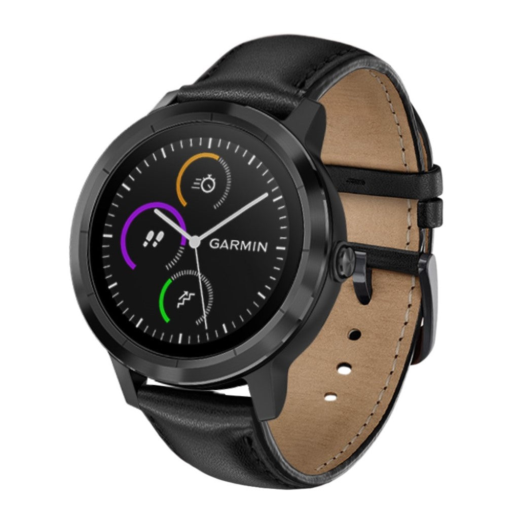 Fed Garmin Vivoactive 3 / Garmin Vivomove HR Ægte læder Rem - Sort#serie_1