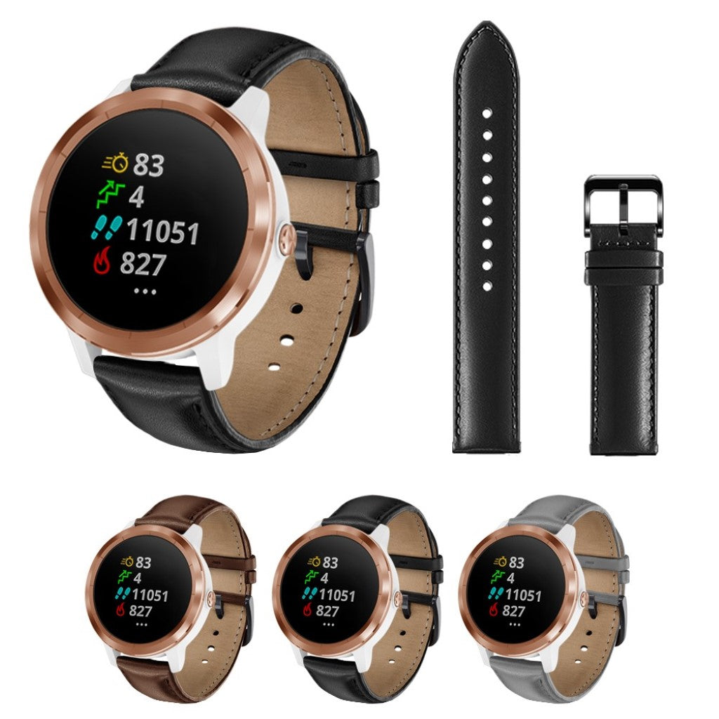 Fed Garmin Vivoactive 3 / Garmin Vivomove HR Ægte læder Rem - Sort#serie_1