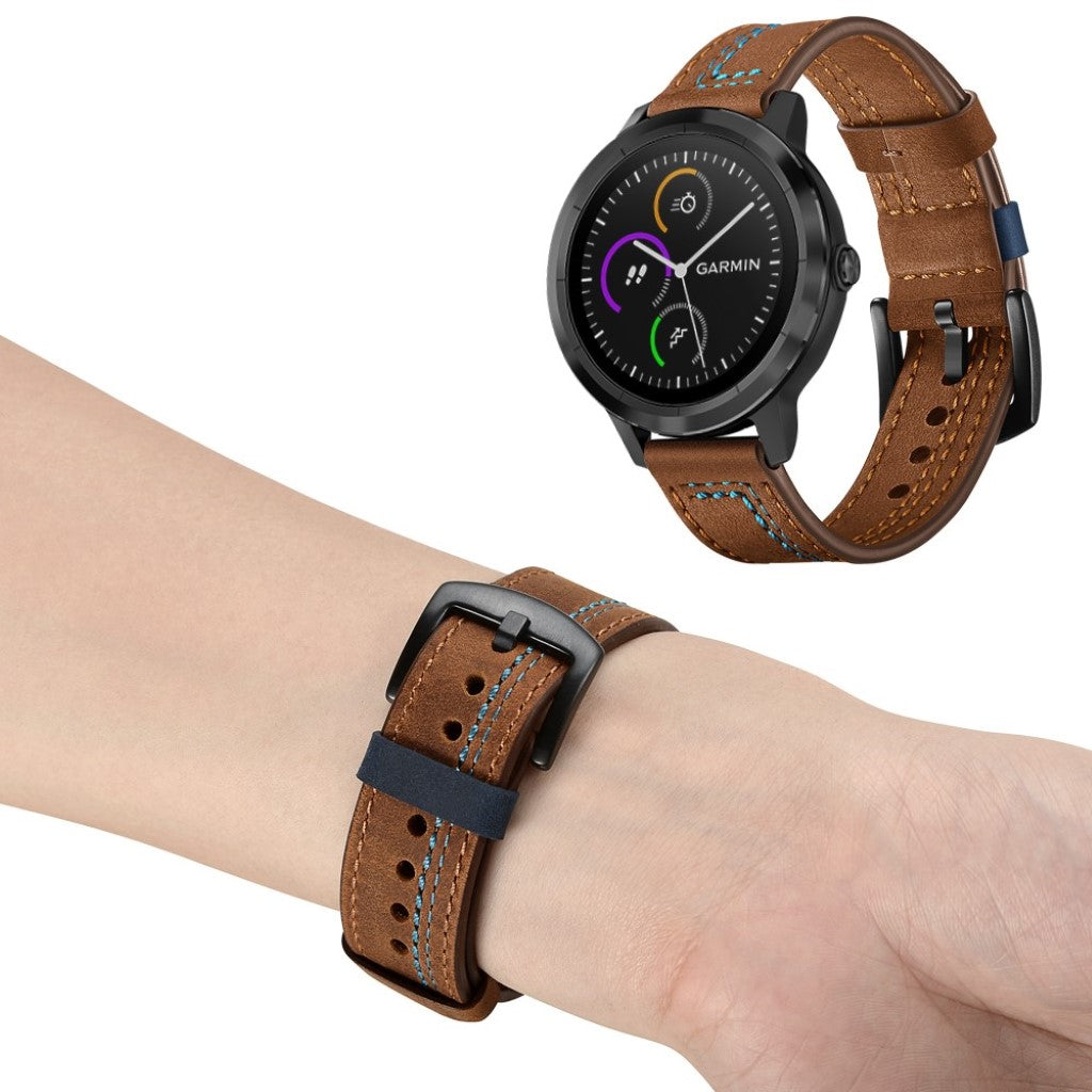 Fed Garmin Vivoactive 3 / Garmin Vivomove HR Ægte læder Rem - Brun#serie_3