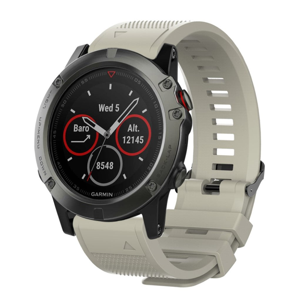 Super slidstærk Garmin Fenix 5S Silikone Rem - Sølv#serie_6